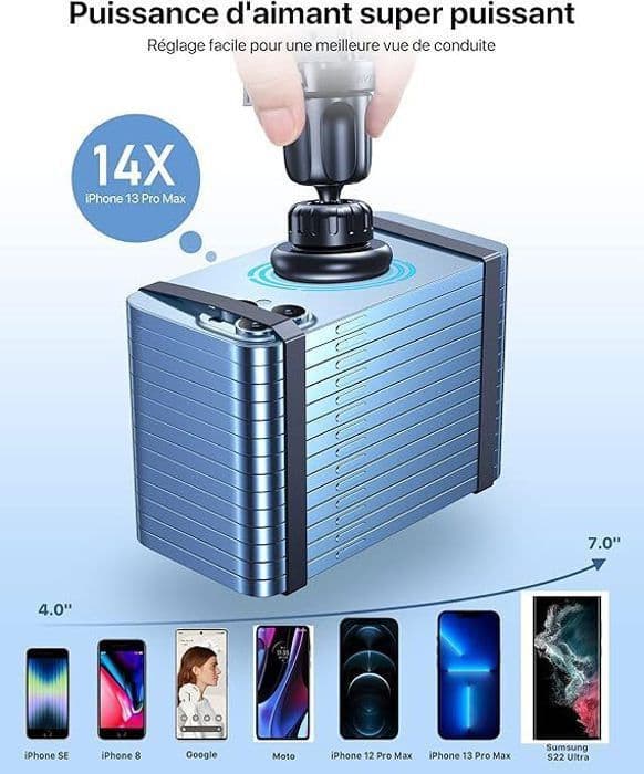 Stödtelefon bil, 2024 Metall luftkonditionering klipp, Magnetisk kompatibel med alla smartphones 4.0''-7.0'''
