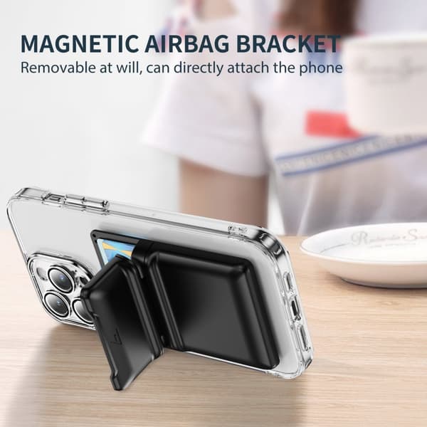 INF Magnetisk kort holder pung med stativ til telefon Sort