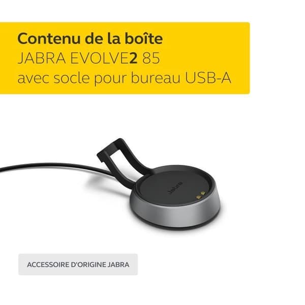 Laddstation - JABRA - Evolve2 85 - Snabbladdning - Praktiskt stöd - Svart färg