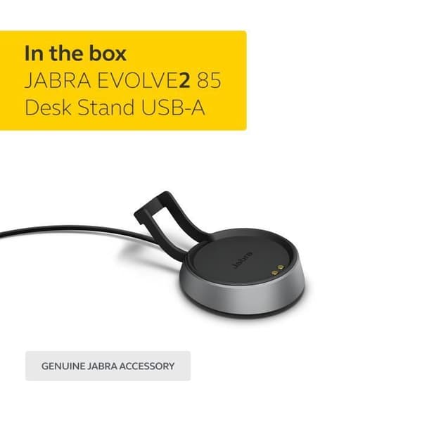 Laddstation - JABRA - Evolve2 85 - Snabbladdning - Praktiskt stöd - Svart färg