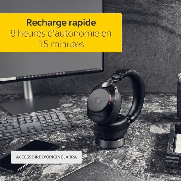 Laddstation - JABRA - Evolve2 85 - Snabbladdning - Praktiskt stöd - Svart färg