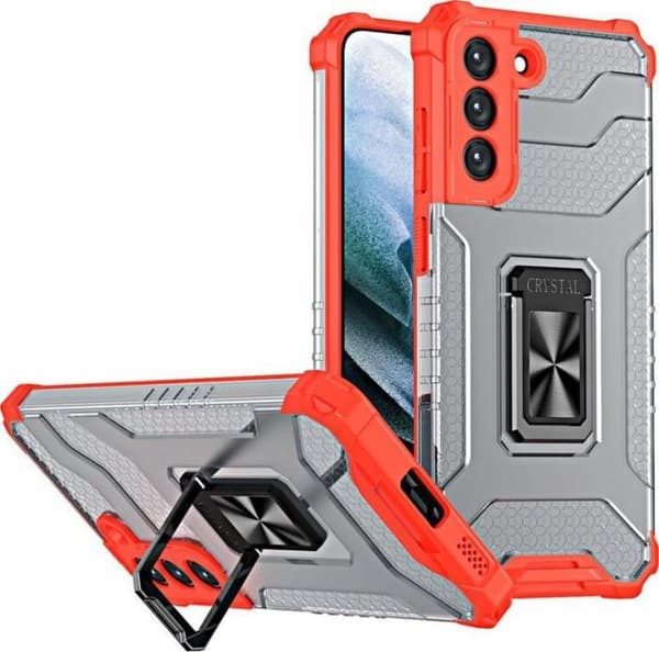 Hurtel - 187727061 - Crystal Ring Case Hybrid Case + Magnetiskt Stöd för Samsung Galaxy S22+ Röd