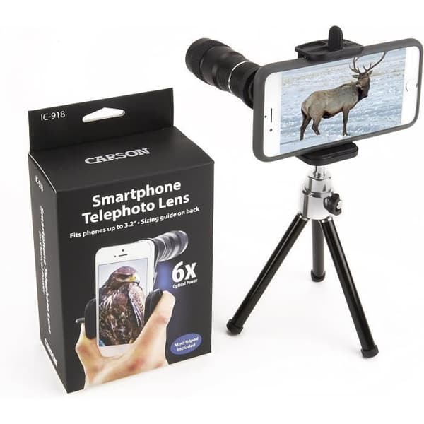 Universellt Smartphone-adapter - CARSON - HookUpz IC-918 - 6x teleobjektiv - Justerbart stativ - Svart