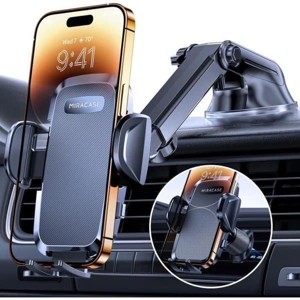 Stöd Telefontillbehör Bil - MIRACASE - 360° Rotation - Kraftfull Sugpropp - Kompatibel med 4-7 tum