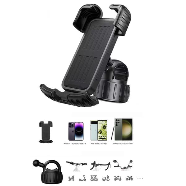 INF Sikker Sort Cykeltelefonholder med Patenteret Knop - Styr