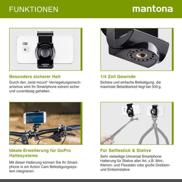 Smartphonehållare Mantona SM-850 Invändig gänga 1-4"