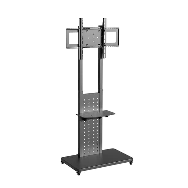 Rullattava TV-teline, säädettävä korkeus 130-160 cm, tukee 32”-65” televisioita,musta