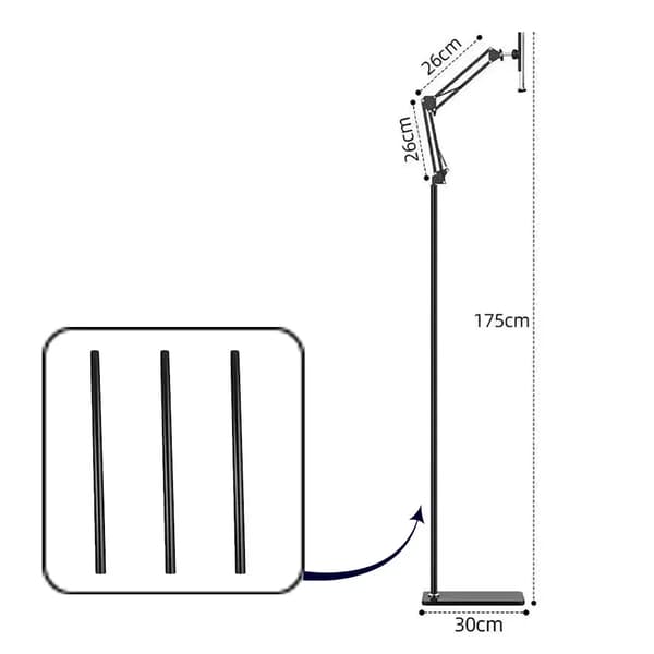 Gulvstativholder, justerbar arm, metalkonstruktion,B 175cm med Pan