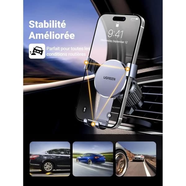 UGREEN Biltelefonhållare Gravity Ventilationsgaller Dörr Bärbar Bil Ventilation Smartphone Hållare Auto