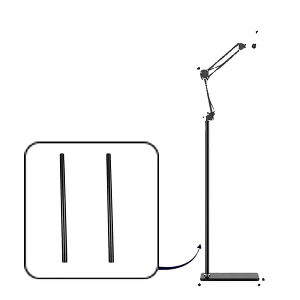 Golvstativhållare, justerbar arm, metallkonstruktion,B 135cm med panna