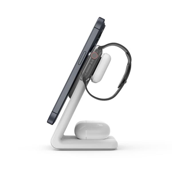 Stödpivot Crong MagSpot – MagSafe-laddare för iPhone, Apple Watch och AirPods (Snövit)
