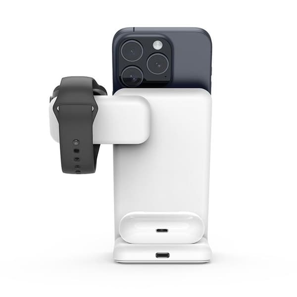 Stödpivot Crong MagSpot – MagSafe-laddare för iPhone, Apple Watch och AirPods (Snövit)