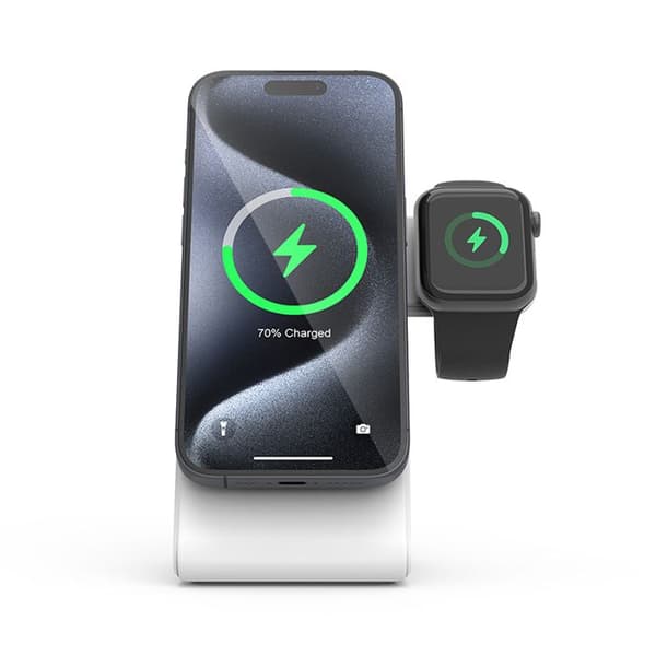 Stödpivot Crong MagSpot – MagSafe-laddare för iPhone, Apple Watch och AirPods (Snövit)
