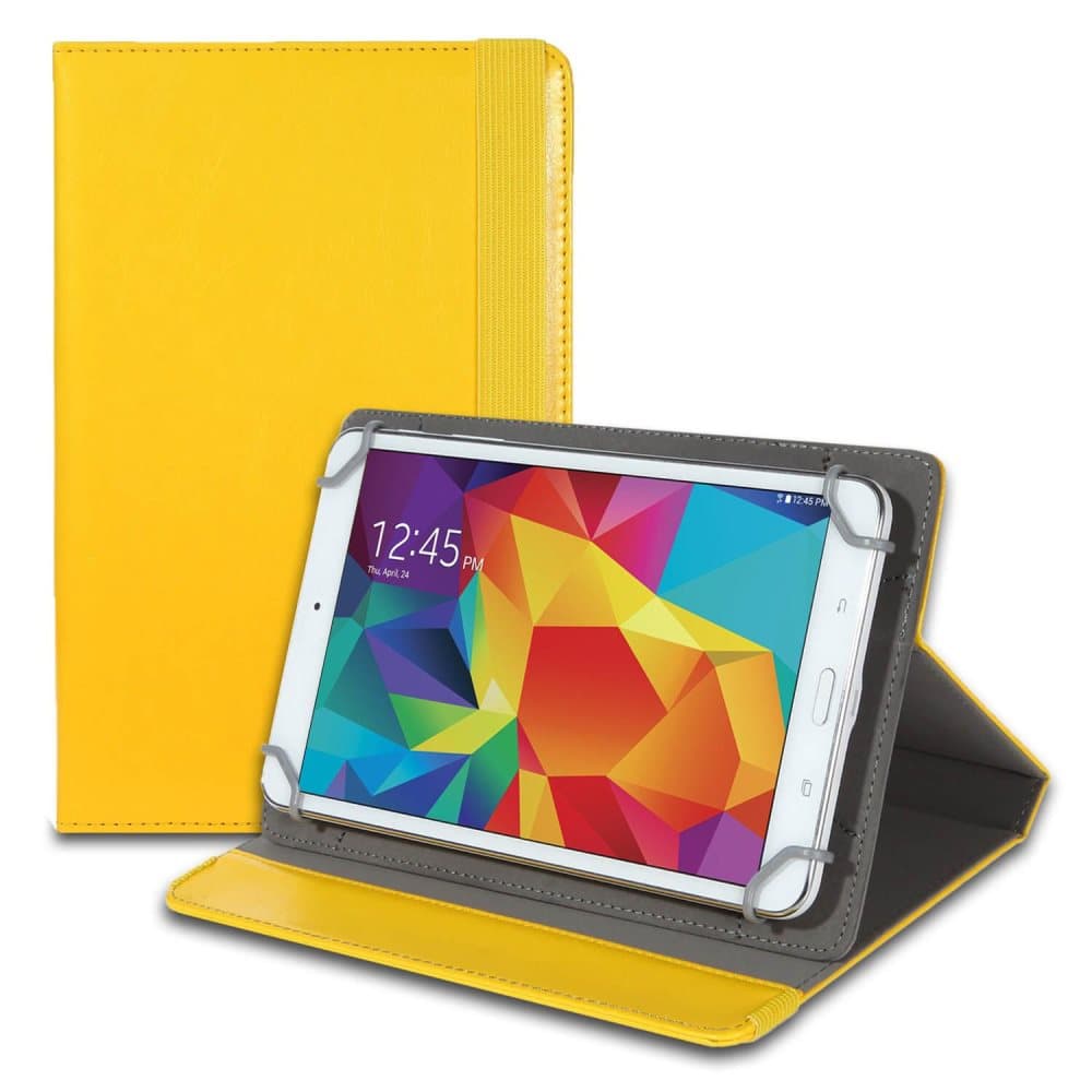 Universal 8 Zoll Plast Ställfunktion Kickstand Läsplatta Etui TPU Konstläder Gul
