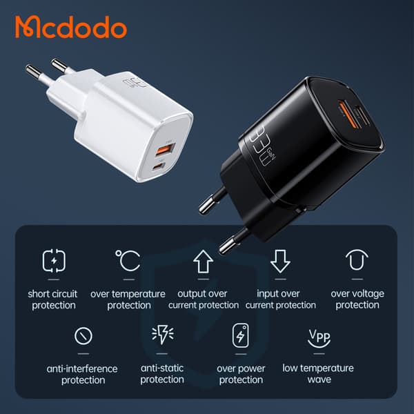 McDodo Snabbladdnings strömadapter 33W  med USB-C & USB-A
