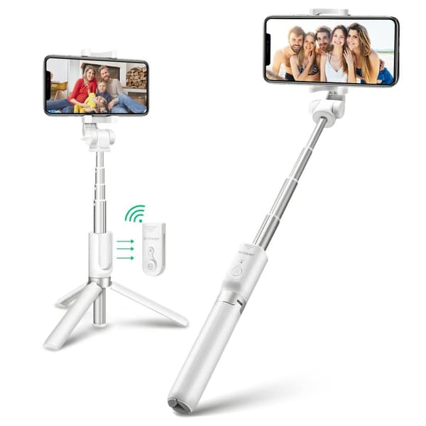 BW-BS3 3 in 1 bluetooth Remote Tripod Selfie Stick Sopii 3,5-6 tuuman älypuhelimiin, valkoinen