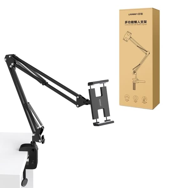 Ugrønn sammenleggbar armstativholder for bordtelefon nettbrett svart og grå (50394)