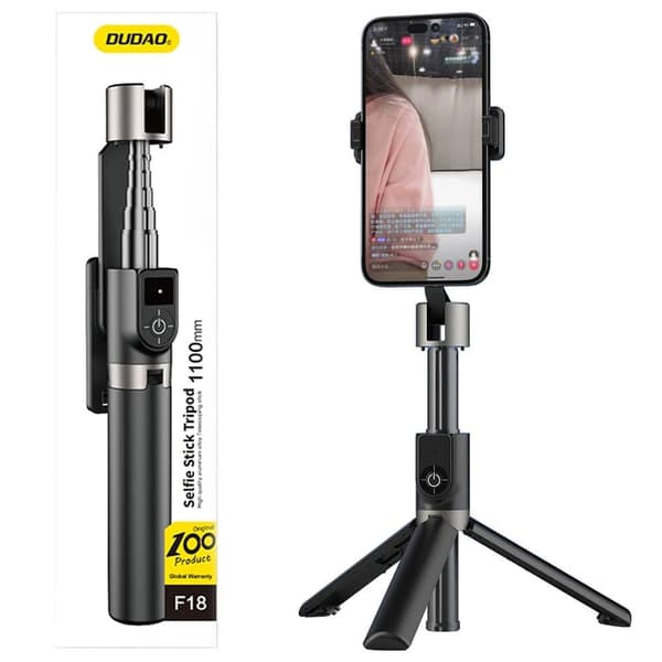 Selfiestang / teleskopstang med stativ Dudao F18B - svart Svart