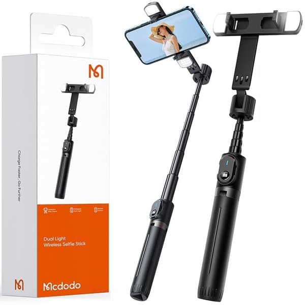 Double Shot selfie-tikku, keppi, kolmijalka, bluetooth, kolmijalka, musta, Mcdodo