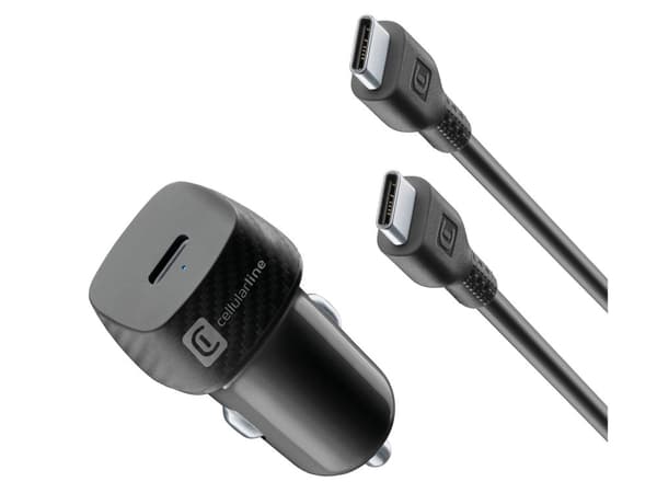 CellularLine 25W Billader USB-C m/kabel Sort