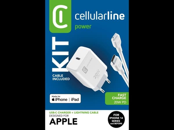 CellularLine 20W Strømadapter m/kabel USB-C til Lightning