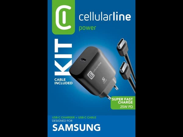 CellularLine 25W Strømadapter Samsung m/kabel USB-C til USB-C Sort