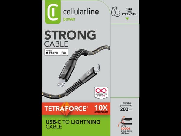 CellularLine Extreme Cable ladekabel USB-C til Lightning 2m - Svart