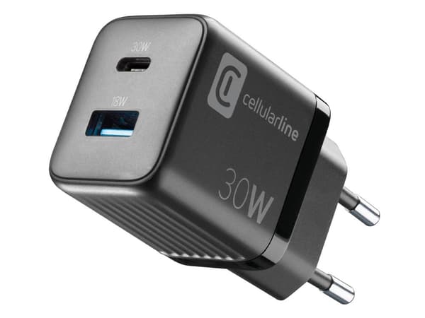 CellularLine 30W Multipower Strømadapter USB-A og USB-C Sort