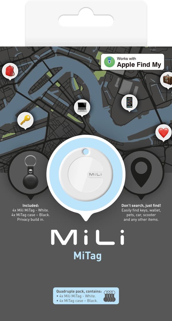 MiLi MiTag m/skinndeksel 4pk - Svart