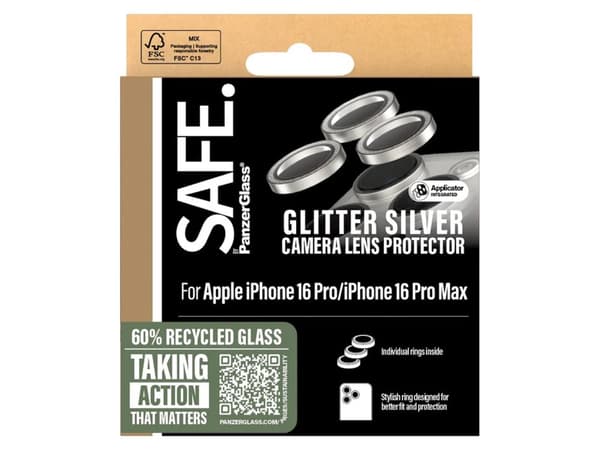 PanzerGlass Safe Linsebeskyttelse iPhone 16 Pro/16 Pro Max - Sølv