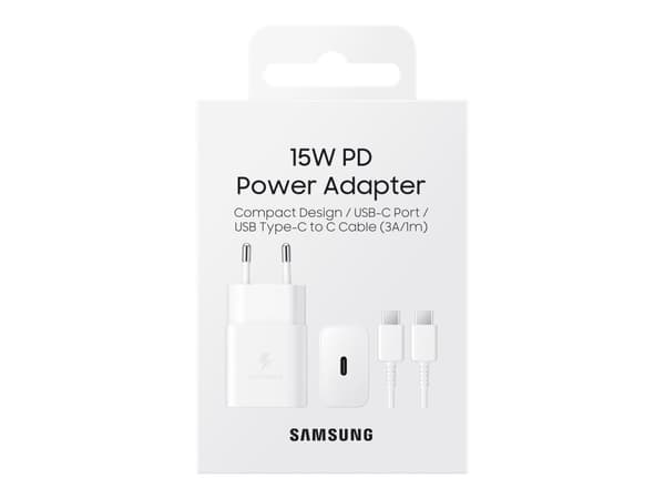 Samsung 15W Strømadapter m/kabel - Hvit