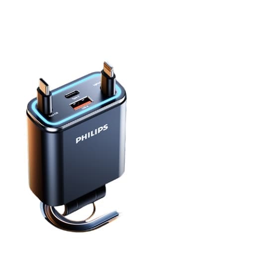 Philips dubbel billaddare med flera portar, typ C + USB, snabb laddning och problemfri anpassning