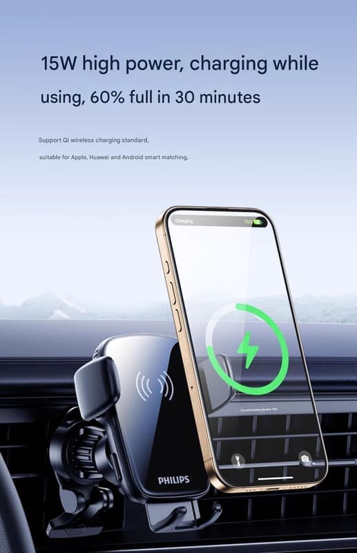Philips trådløs opladningsholder til mobiltelefon i bilen, intelligent induktionsluftudtag, hurtig opladningsartefakt