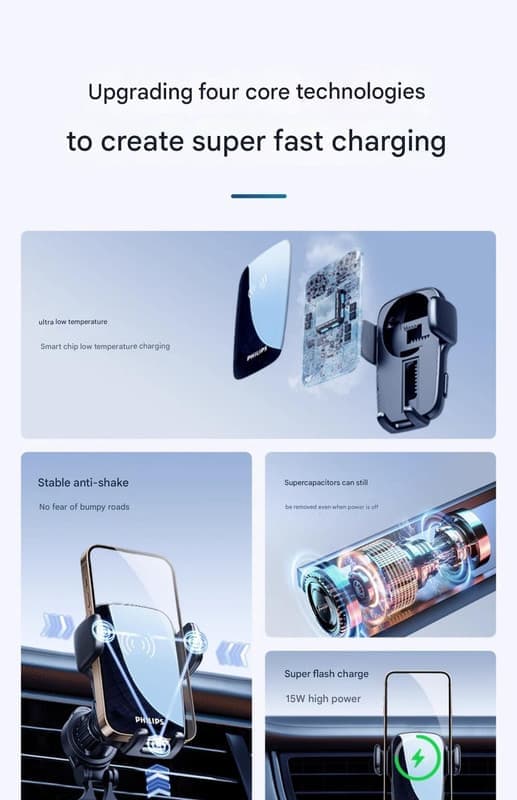 Philips trådløs opladningsholder til mobiltelefon i bilen, intelligent induktionsluftudtag, hurtig opladningsartefakt