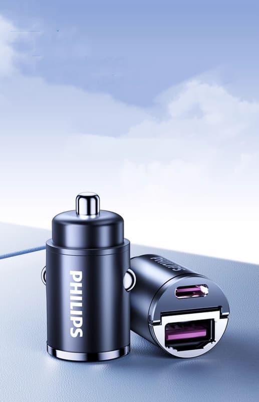 Philips mini-biloplader med to porte, hurtig opladning og nyd bilturen
