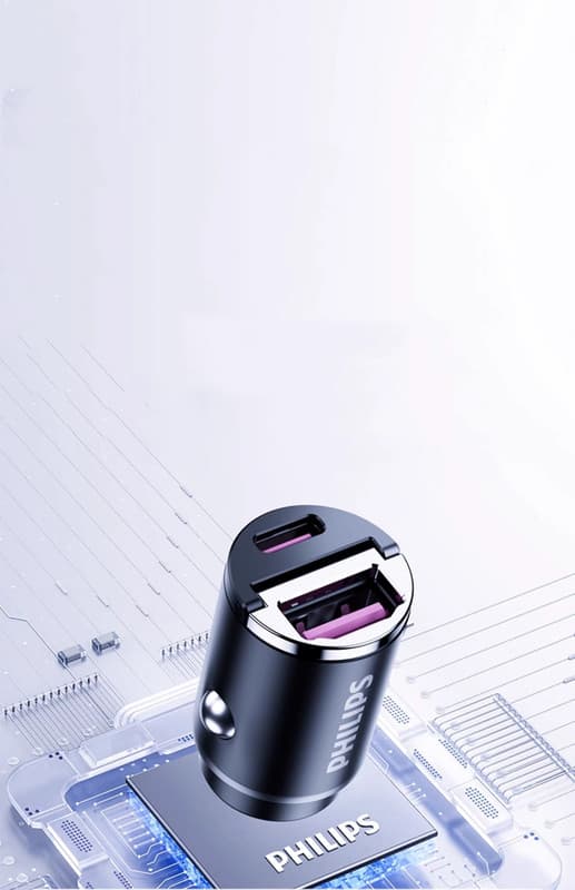 Philips mini-biloplader med to porte, hurtig opladning og nyd bilturen