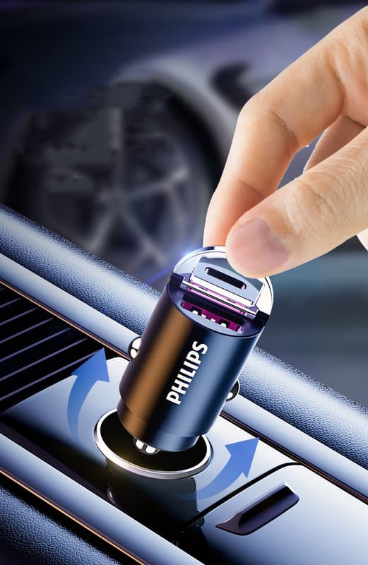 Philips mini-biloplader med to porte, hurtig opladning og nyd bilturen