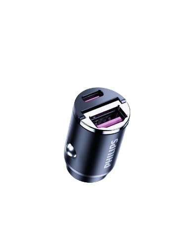 Philips mini-biloplader med to porte, hurtig opladning og nyd bilturen