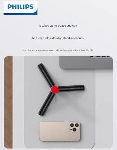 Philips Bluetooth Rejse Bærbar mobiltelefon Universal Mount Håndholdt Anti-Shake Selfie Artefakt 360 graders rotation til Live Photos