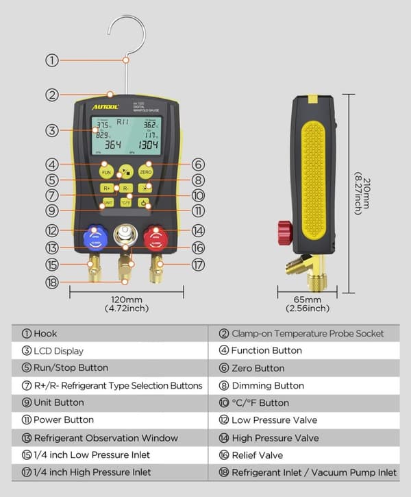 Kølemanifold, Digital HVAC-tester, Kold Medium