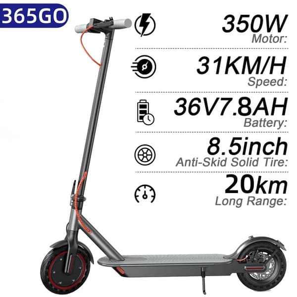 Elektrisk scooter, 350W motor, 31km/t topfart, 365GO 78AH 350W, Frankrig