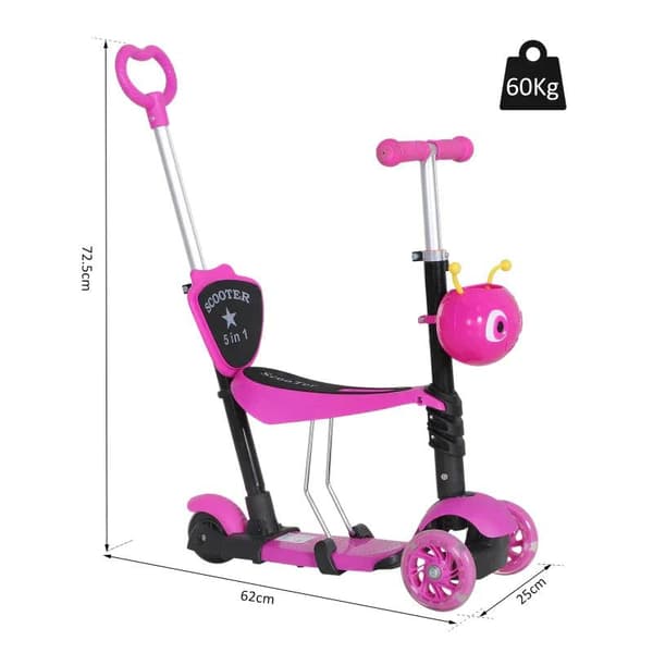 Rootz 5-in-1 Kids Potkupotku - Lasten potkulauta - Skootteri - Kaupunkiskootteri - Lasten skootteri - Teleskooppiputki - Korkeussäädettävä - Vaaleanpu