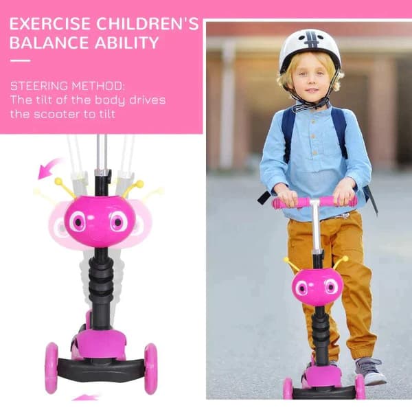 Rootz 5-in-1 Kids Potkupotku - Lasten potkulauta - Skootteri - Kaupunkiskootteri - Lasten skootteri - Teleskooppiputki - Korkeussäädettävä - Vaaleanpu