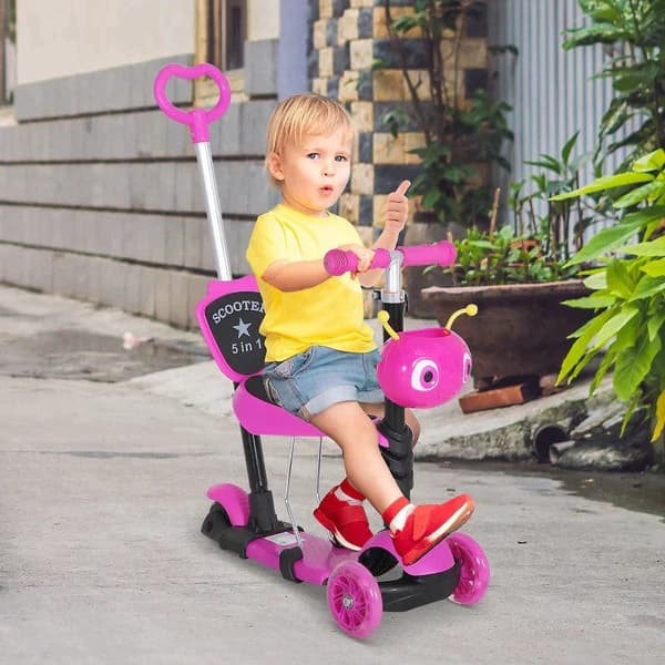 Rootz 5-in-1 Kids Potkupotku - Lasten potkulauta - Skootteri - Kaupunkiskootteri - Lasten skootteri - Teleskooppiputki - Korkeussäädettävä - Vaaleanpu