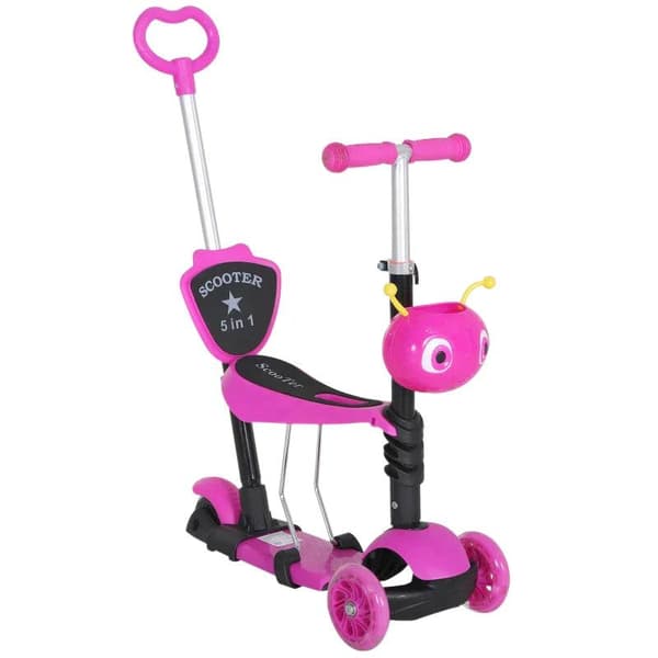 Rootz 5-i-1 Kids Kick Scooter - Barnskoter - Scooter - City Scooter - Barnsparker - Teleskoprör - Höjdjusterbar - Rosa - 62 x 25 x 72,5 cm