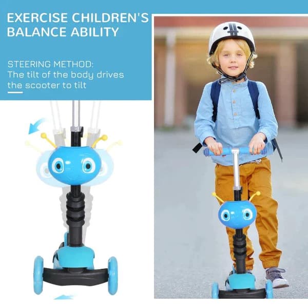 Rootz 5-i-1 Kids Kick Scooter - Børnescooter - Scooter - City Scooter - Børnescooter - Teleskoprør - Højdejusterbar - Blå - 62 x 25 x 72,5 cm