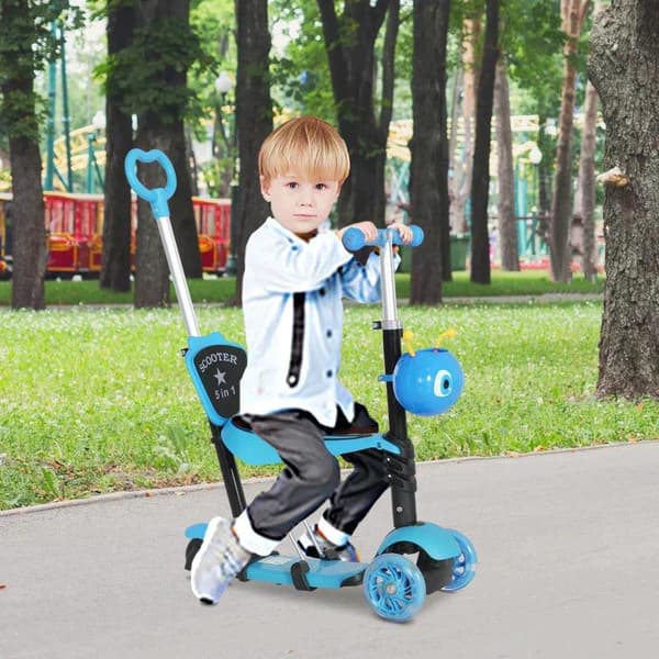 Rootz 5-i-1 Kids Kick Scooter - Børnescooter - Scooter - City Scooter - Børnescooter - Teleskoprør - Højdejusterbar - Blå - 62 x 25 x 72,5 cm