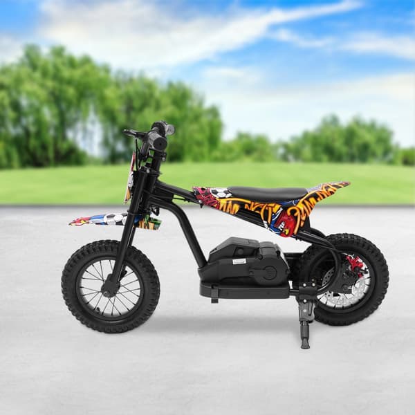 Elektrisk motorcykel til børn, maksimal belastningskapacitet 65 kg, hastighed op til 12 km/t, holdbar konstruktion.