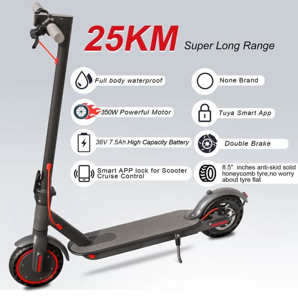 El-scooter, 350W effekt, 25KM räckvidd, 31KM/H max hastighet,Tuya