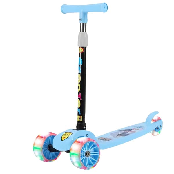 Barns hopfällbara scooter, justerbar höjd, färgglada blinkhjul,blå